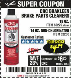 Harbor Freight Coupon CRC BRAKLEEN BRAKE PARTS CLEANER Lot No. 62229/62230 Expired: 6/3/19 - $4.49