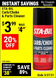 Harbor Freight Coupon 4 FL. OZ. STA-BIL PROTECTION ETHANOL FUEL TREATMENT AND STABILIZER Lot No. 62602 Expired: 4/29/21 - $3.99