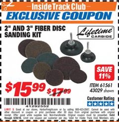 Harbor Freight ITC Coupon 2" AND 3" FIBER DISC SANDING KIT Lot No. 61561/43029 Expired: 6/30/18 - $15.99