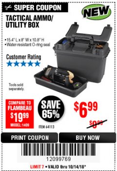 Harbor Freight Coupon TACTICAL AMMO BOX W/TRAY Lot No. 64113 Expired: 10/14/18 - $6.99