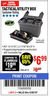 Harbor Freight Coupon TACTICAL AMMO BOX W/TRAY Lot No. 64113 Expired: 6/30/19 - $6.99
