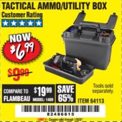 Harbor Freight Coupon TACTICAL AMMO BOX W/TRAY Lot No. 64113 Expired: 1/3/20 - $6.99