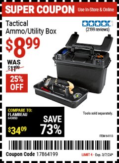 Harbor Freight Coupon TACTICAL AMMO BOX W/TRAY Lot No. 64113 Valid Thru: 3/7/24 - $8.99