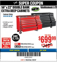 Harbor Freight Coupon 56" X 22" DOUBLE BANK EXTRA DEEP CABINETS Lot No. 64458/64457/64164/64165/64866/64864/56110/56111/56112 Expired: 7/29/18 - $699.99