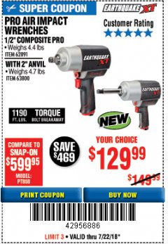 Harbor Freight Coupon 1/2" HEAVY DUTY COMPOSITE PRO AIR IMPACT WRENCH Lot No. 62835 Expired: 7/22/18 - $129.99