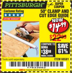 Harbor Freight Coupon 50" CLAMP AND CUT EDGE GUIDE Lot No. 66581 Expired: 10/5/18 - $14.99