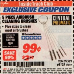 Harbor Freight ITC Coupon 5 PIECE AIRBRUSH CLEANING BRUSHES Lot No. 68155 Expired: 7/31/19 - $0.99