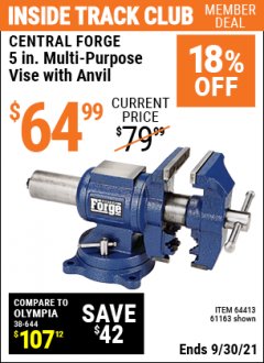 Harbor Freight ITC Coupon 5" MULTI-PURPOSE VISE Lot No. 67415/61163/64413 Expired: 9/30/21 - $64.99