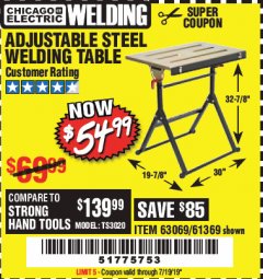 Harbor Freight ITC Coupon ADJUSTABLE STEEL WELDING TABLE Lot No. 63069/61369 Expired: 7/19/19 - $54.99