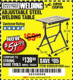 Harbor Freight Coupon ADJUSTABLE STEEL WELDING TABLE Lot No. 63069/61369 Expired: 6/1/19 - $54.99