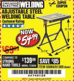 Harbor Freight Coupon ADJUSTABLE STEEL WELDING TABLE Lot No. 63069/61369 Expired: 6/15/19 - $54.99