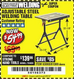 Harbor Freight Coupon ADJUSTABLE STEEL WELDING TABLE Lot No. 63069/61369 Expired: 8/5/19 - $54.99