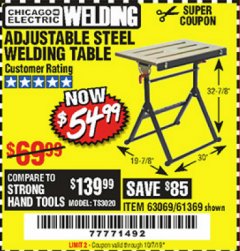 Harbor Freight Coupon ADJUSTABLE STEEL WELDING TABLE Lot No. 63069/61369 Expired: 10/1/19 - $54.99