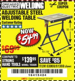 Harbor Freight Coupon ADJUSTABLE STEEL WELDING TABLE Lot No. 63069/61369 Expired: 10/14/19 - $54.99