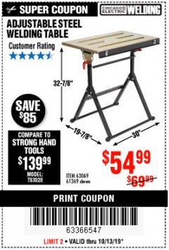 Harbor Freight Coupon ADJUSTABLE STEEL WELDING TABLE Lot No. 63069/61369 Expired: 10/13/19 - $54.99