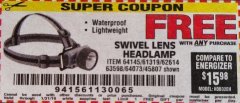 Harbor Freight FREE Coupon HEADLAMP WITH SWIVEL LENS Lot No. 45807/61319/63598/62614 Expired: 1/31/19 - FWP