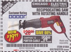 Harbor Freight Coupon 6 AMP HEAVY DUTY RECIPROCATING SAW Lot No. 61884/65570/62370 Expired: 11/28/19 - $19.99