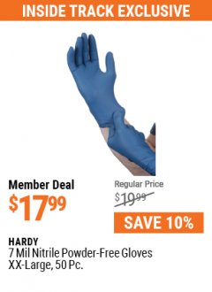 Harbor Freight ITC Coupon 7 MIL HEAVY DUTY POWDER-FREE NITRILE GLOVES PACK OF 50 Lot No. 68504/61775/61773/68506/61774/68505 Expired: 7/29/21 - $17.99