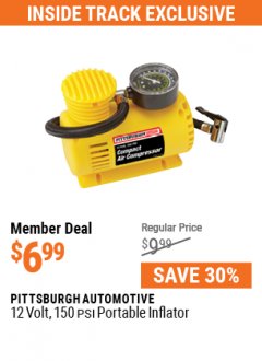 Harbor Freight ITC Coupon 12 VOLT, 150 PSI PORTABLE INFLATOR Lot No. 63109/4077/63152 Expired: 7/29/21 - $6.99