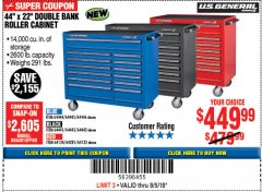 Harbor Freight Coupon 44" X 22" DOUBLE BANK EXTRA DEEP ROLLER CABINETS Lot No. 64444/64445/64446/64441/64442/64443/64281/64134/64133/64954/64955/64956 Expired: 8/5/18 - $449.99
