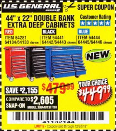 Harbor Freight Coupon 44" X 22" DOUBLE BANK EXTRA DEEP ROLLER CABINETS Lot No. 64444/64445/64446/64441/64442/64443/64281/64134/64133/64954/64955/64956 Expired: 12/20/18 - $449.99
