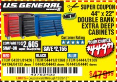 Harbor Freight Coupon 44" X 22" DOUBLE BANK EXTRA DEEP ROLLER CABINETS Lot No. 64444/64445/64446/64441/64442/64443/64281/64134/64133/64954/64955/64956 Expired: 12/26/18 - $449.99