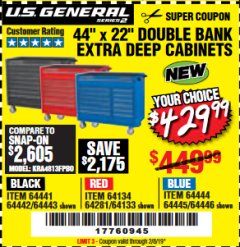 Harbor Freight Coupon 44" X 22" DOUBLE BANK EXTRA DEEP ROLLER CABINETS Lot No. 64444/64445/64446/64441/64442/64443/64281/64134/64133/64954/64955/64956 Expired: 2/8/19 - $429.99