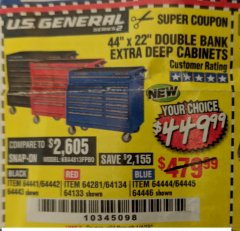 Harbor Freight Coupon 44" X 22" DOUBLE BANK EXTRA DEEP ROLLER CABINETS Lot No. 64444/64445/64446/64441/64442/64443/64281/64134/64133/64954/64955/64956 Expired: 1/4/19 - $449.99