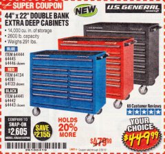 Harbor Freight Coupon 44" X 22" DOUBLE BANK EXTRA DEEP ROLLER CABINETS Lot No. 64444/64445/64446/64441/64442/64443/64281/64134/64133/64954/64955/64956 Expired: 2/28/19 - $449.99