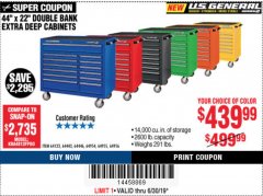 Harbor Freight Coupon 44" X 22" DOUBLE BANK EXTRA DEEP ROLLER CABINETS Lot No. 64444/64445/64446/64441/64442/64443/64281/64134/64133/64954/64955/64956 Expired: 6/30/19 - $439.99