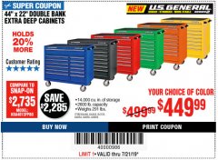 Harbor Freight Coupon 44" X 22" DOUBLE BANK EXTRA DEEP ROLLER CABINETS Lot No. 64444/64445/64446/64441/64442/64443/64281/64134/64133/64954/64955/64956 Expired: 7/21/19 - $449.99