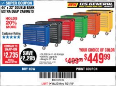 Harbor Freight Coupon 44" X 22" DOUBLE BANK EXTRA DEEP ROLLER CABINETS Lot No. 64444/64445/64446/64441/64442/64443/64281/64134/64133/64954/64955/64956 Expired: 7/21/19 - $449.99