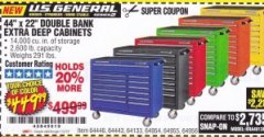 Harbor Freight Coupon 44" X 22" DOUBLE BANK EXTRA DEEP ROLLER CABINETS Lot No. 64444/64445/64446/64441/64442/64443/64281/64134/64133/64954/64955/64956 Expired: 7/31/19 - $449.99