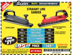 Harbor Freight Coupon BAXTER STRAIGHT LINE AIR SANDER Lot No. 63994 Expired: 4/30/19 - $89.99