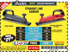 Harbor Freight Coupon BAXTER STRAIGHT LINE AIR SANDER Lot No. 63994 Expired: 5/31/19 - $89.99