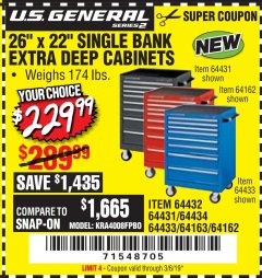 Harbor Freight Coupon 26" X 22" SINGLE BANK EXTRA DEEP CABINETS Lot No. 64434/64433/64432/64431/64163/64162/56234/56233/56235/56104/56105/56106 Expired: 3/6/19 - $229.99