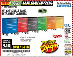 Harbor Freight Coupon 26" X 22" SINGLE BANK EXTRA DEEP CABINETS Lot No. 64434/64433/64432/64431/64163/64162/56234/56233/56235/56104/56105/56106 Expired: 6/1/19 - $249.99