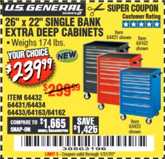 Harbor Freight Coupon 26" X 22" SINGLE BANK EXTRA DEEP CABINETS Lot No. 64434/64433/64432/64431/64163/64162/56234/56233/56235/56104/56105/56106 Expired: 1/31/20 - $239.99