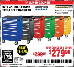 Harbor Freight Coupon 26" X 22" SINGLE BANK EXTRA DEEP CABINETS Lot No. 64434/64433/64432/64431/64163/64162/56234/56233/56235/56104/56105/56106 Expired: 1/19/20 - $279.99