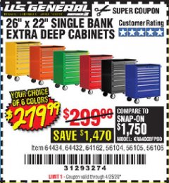 Harbor Freight Coupon 26" X 22" SINGLE BANK EXTRA DEEP CABINETS Lot No. 64434/64433/64432/64431/64163/64162/56234/56233/56235/56104/56105/56106 Expired: 6/30/20 - $279.99