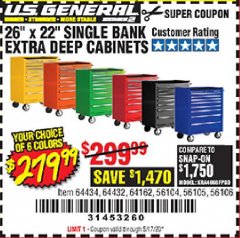 Harbor Freight Coupon 26" X 22" SINGLE BANK EXTRA DEEP CABINETS Lot No. 64434/64433/64432/64431/64163/64162/56234/56233/56235/56104/56105/56106 Expired: 6/30/20 - $279.99