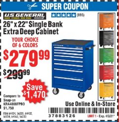 Harbor Freight Coupon 26" X 22" SINGLE BANK EXTRA DEEP CABINETS Lot No. 64434/64433/64432/64431/64163/64162/56234/56233/56235/56104/56105/56106 Expired: 4/2/21 - $279.99