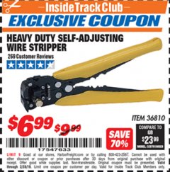 Harbor Freight ITC Coupon HEAVY DUTY SELF-ADJUSTING WIRE STRIPPER Lot No. 57316/36810 Expired: 2/28/19 - $6.99