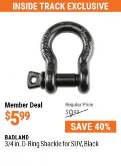 Harbor Freight ITC Coupon 3/4" D-RING SHACKLE BOLT Lot No. 63743 Expired: 5/31/21 - $5.99