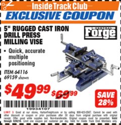 Harbor Freight ITC Coupon 5" RUGGED CAST IRON DRILL PRESS MILLING VICE Lot No. 64116/69159 Expired: 9/30/18 - $49.99