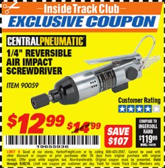 Harbor Freight ITC Coupon 1/4" REVERSIBLE AIR IMPACT SCREWDRIVER Lot No. 90059 Expired: 9/30/18 - $12.99