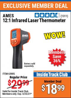 Harbor Freight ITC Coupon 12:1 INFRARED LASER THERMOMETER Lot No. 64310/64626/63985 Expired: 3/25/21 - $18.99