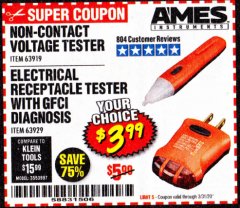 Harbor Freight Coupon NON-CONTACT VOLTAGE TESTER Lot No. 63919 Expired: 3/31/20 - $3.99