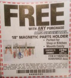 Harbor Freight FREE Coupon 18" MAGNETIC TOOL HOLDER Lot No. 65489/60433/61199/62178 Expired: 5/21/18 - FWP