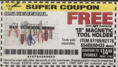 Harbor Freight FREE Coupon 18" MAGNETIC TOOL HOLDER Lot No. 65489/60433/61199/62178 Expired: 5/20/19 - FWP